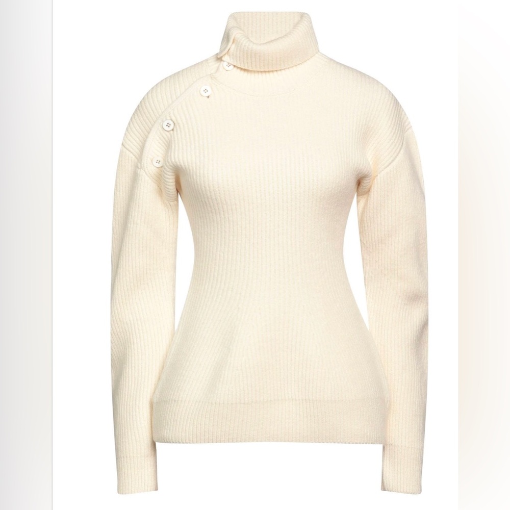 Jil Sander Asymmetric Button Turtleneck Knit Sweater Ivory Long Sleeve Sz 34-S/M